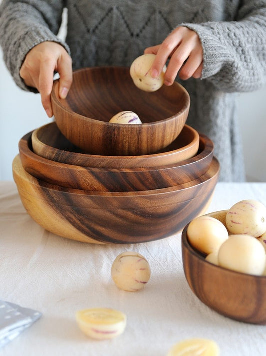 Rustic Acacia Bowl β Eco-Friendly, Food-Safe, Perfect for Salads, Fruit & DΓ©cor