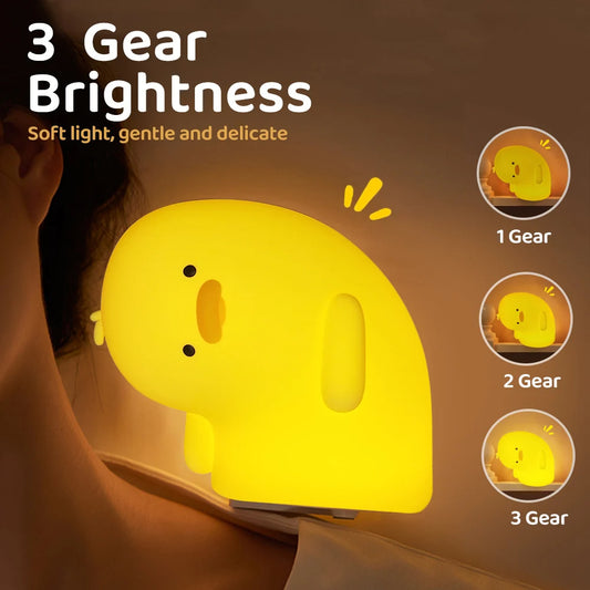 Cute Duck Night Light β Soft Silicone, Touch Control, USB-Rechargeable, Kid-Safe Bedside Lamp