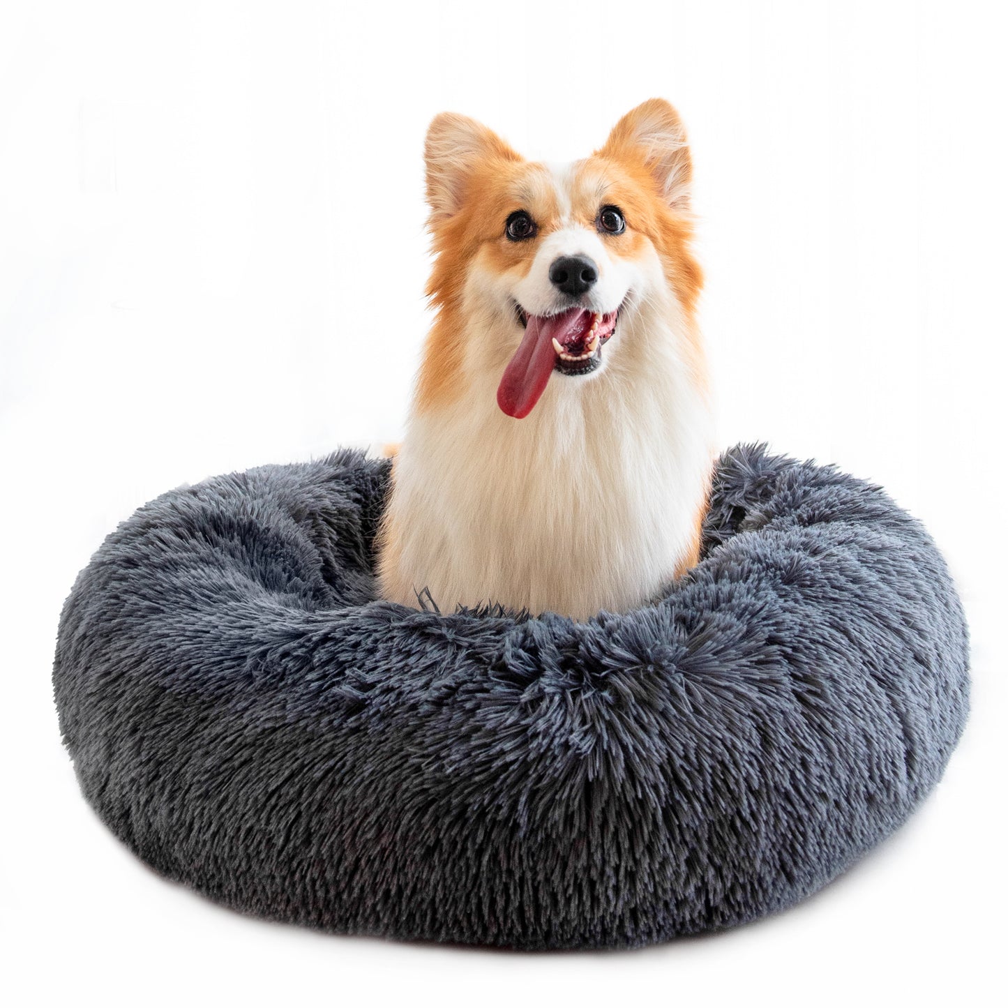 Fluffy Donut Dog & Cat Bed — Self-Warming Comfort, Non-Skid Bottom