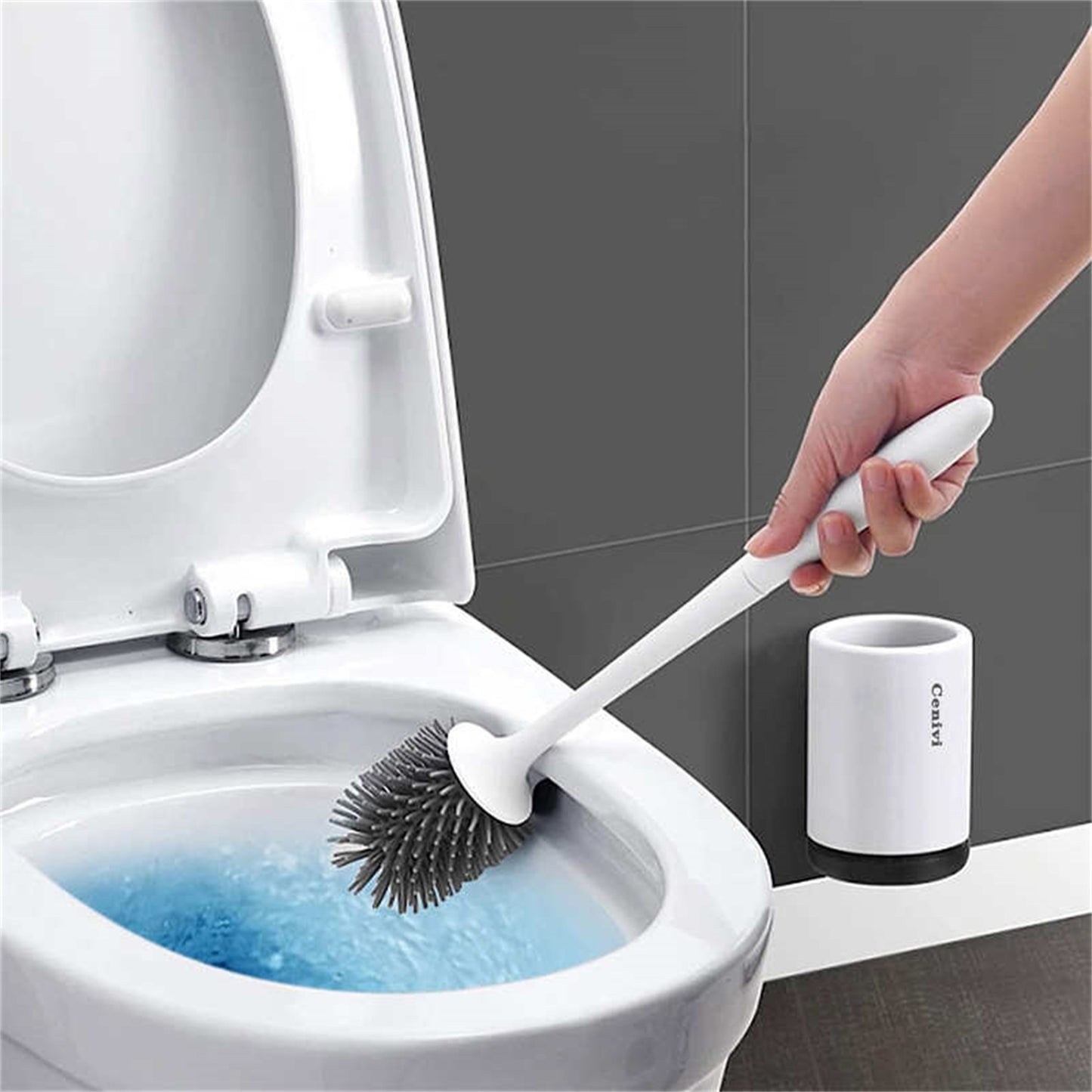 Slim Silicone Toilet Brush Set — Quick-Dry Holder, Anti-Drip, Wall or Floor Mount