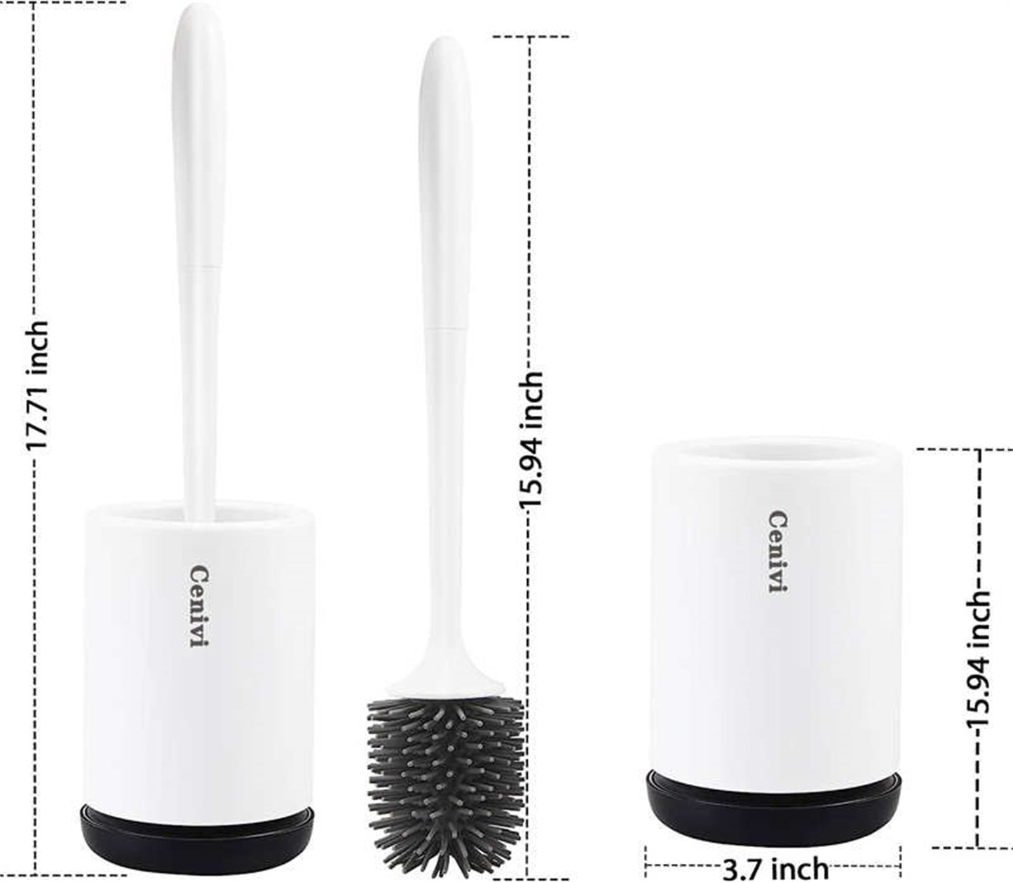 Slim Silicone Toilet Brush Set — Quick-Dry Holder, Anti-Drip, Wall or Floor Mount