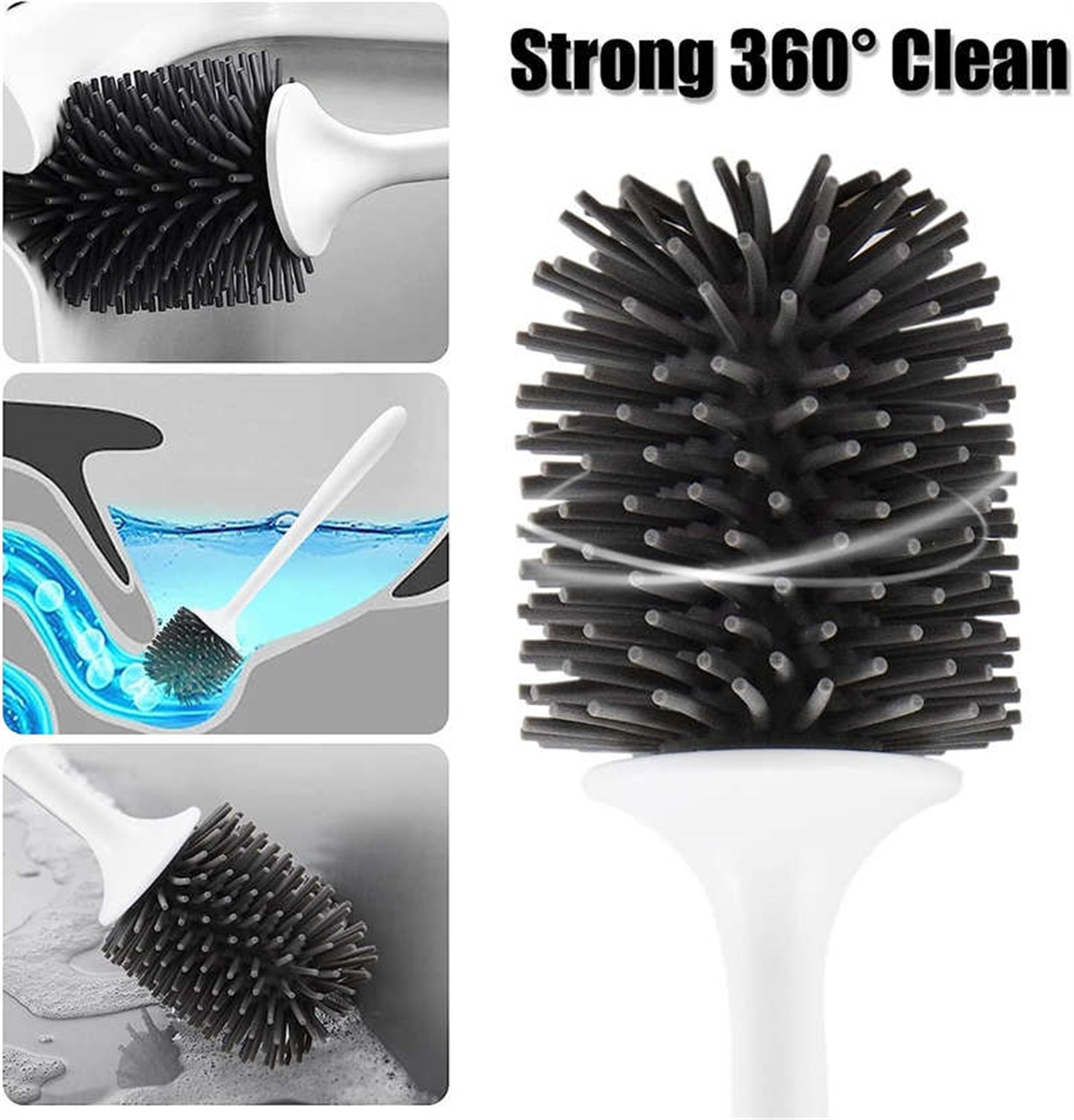 Slim Silicone Toilet Brush Set — Quick-Dry Holder, Anti-Drip, Wall or Floor Mount