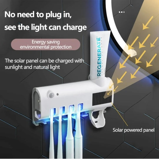 UV Toothbrush Sanitizer & Holder — Automatic Toothpaste Dispenser, Wall-Mount, Family Organizer