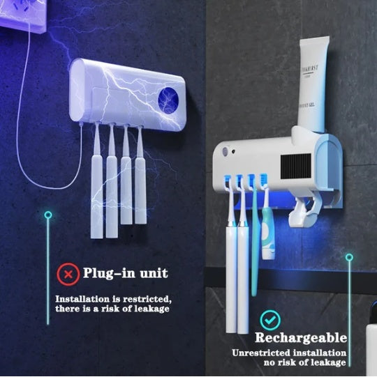 UV Toothbrush Sanitizer & Holder — Automatic Toothpaste Dispenser, Wall-Mount, Family Organizer