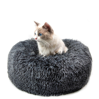 Fluffy Donut Dog & Cat Bed — Self-Warming Comfort, Non-Skid Bottom