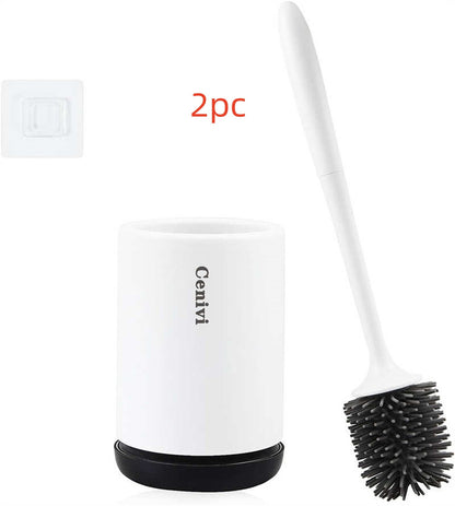 Slim Silicone Toilet Brush Set — Quick-Dry Holder, Anti-Drip, Wall or Floor Mount