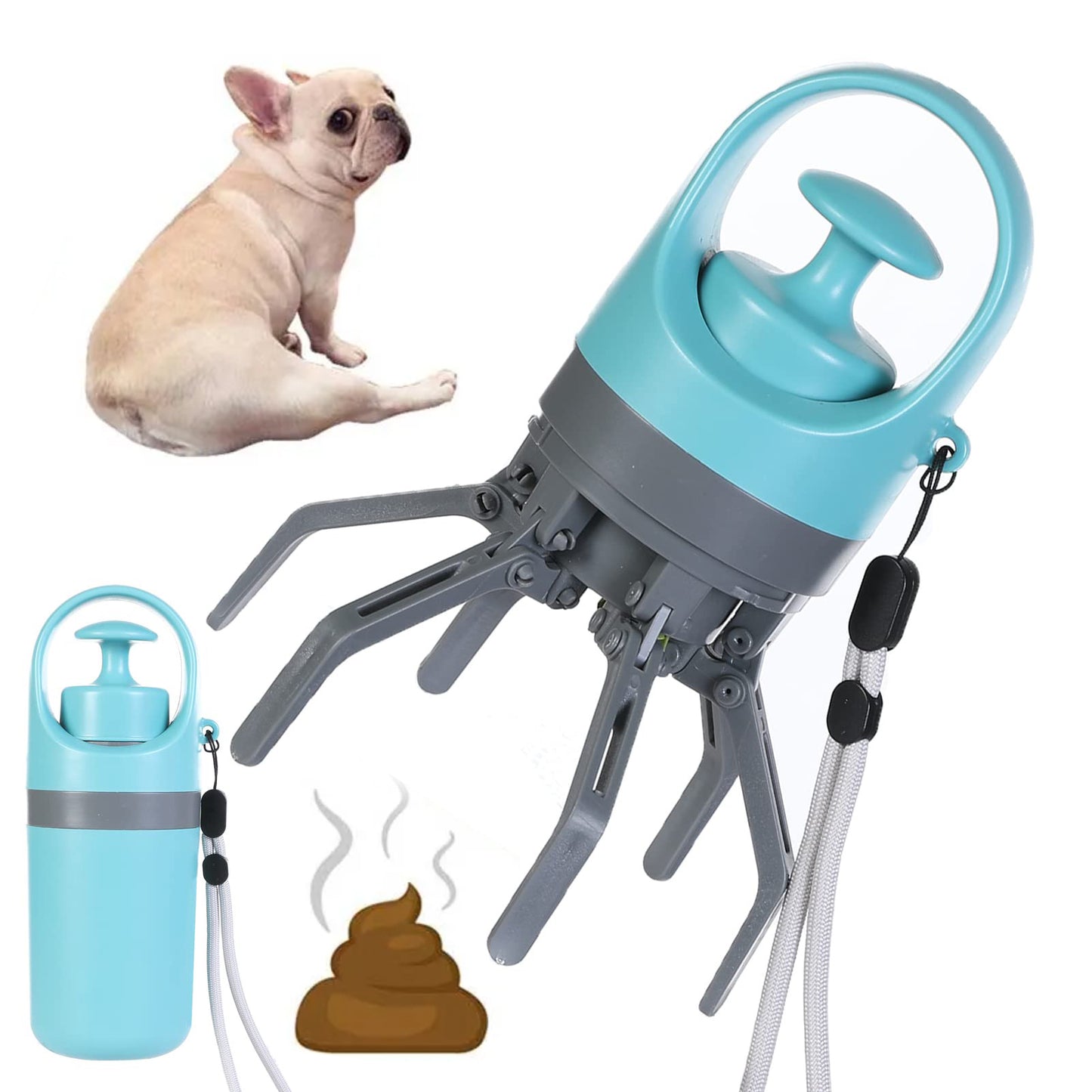 Portable Poop Scooper — Built-In Bag Dispenser, One-Hand Clean-Up, Eight-Claw Grabber