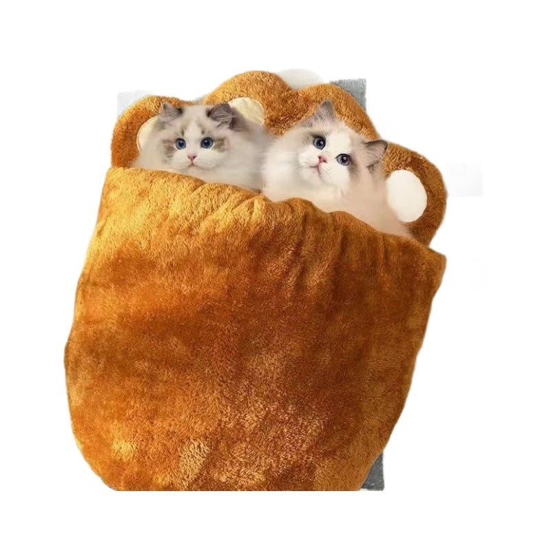 Winter Cozy Bear Paw Pet Bed — Thick, Washable, Large Space (Cats & Small Dogs)