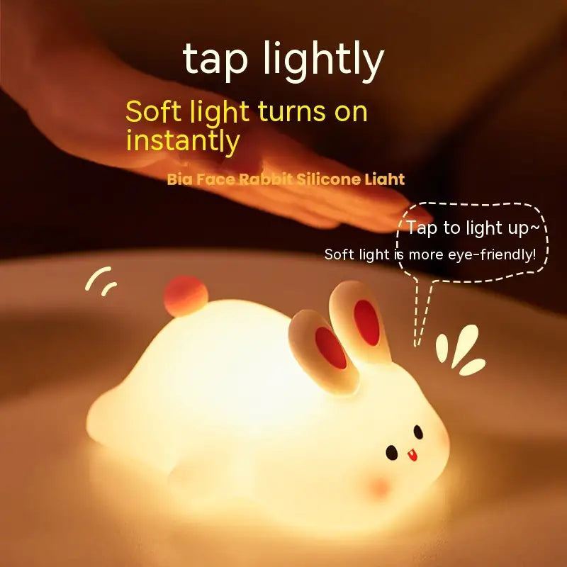 Rabbit Night Light — Soft Silicone, Touch Control, 3 Brightness Levels, USB-C Rechargeabl