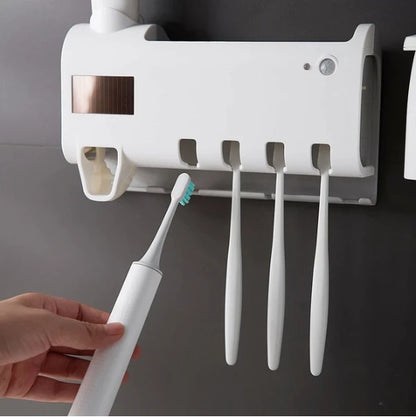 UV Toothbrush Sanitizer & Holder — Automatic Toothpaste Dispenser, Wall-Mount, Family Organizer