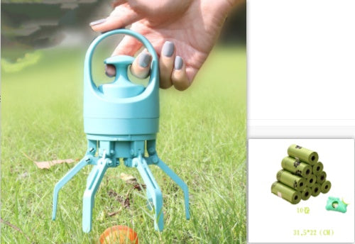 Portable Poop Scooper — Built-In Bag Dispenser, One-Hand Clean-Up, Eight-Claw Grabber