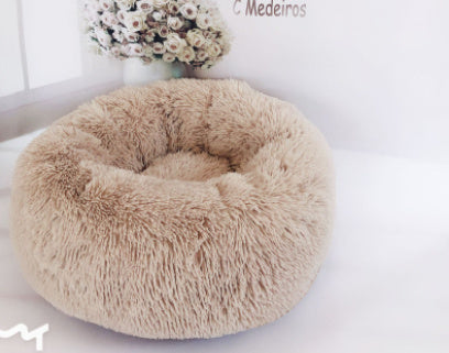 Fluffy Donut Dog & Cat Bed — Self-Warming Comfort, Non-Skid Bottom