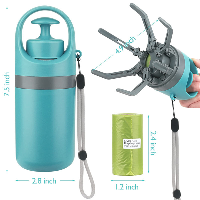 Portable Poop Scooper — Built-In Bag Dispenser, One-Hand Clean-Up, Eight-Claw Grabber