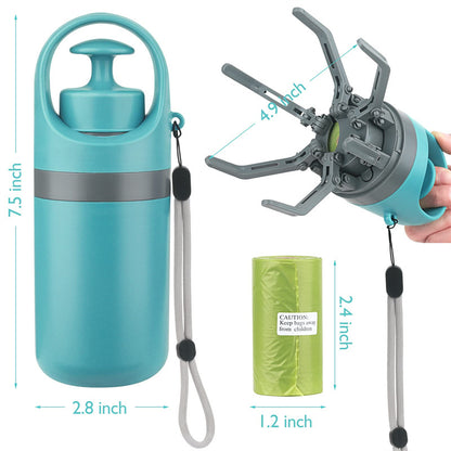 Portable Poop Scooper — Built-In Bag Dispenser, One-Hand Clean-Up, Eight-Claw Grabber