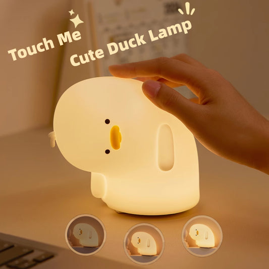 Cute Duck Night Light — Soft Silicone, Touch Control, USB-Rechargeable, Kid-Safe Bedside Lamp