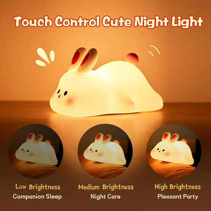 Rabbit Night Light — Soft Silicone, Touch Control, 3 Brightness Levels, USB-C Rechargeabl